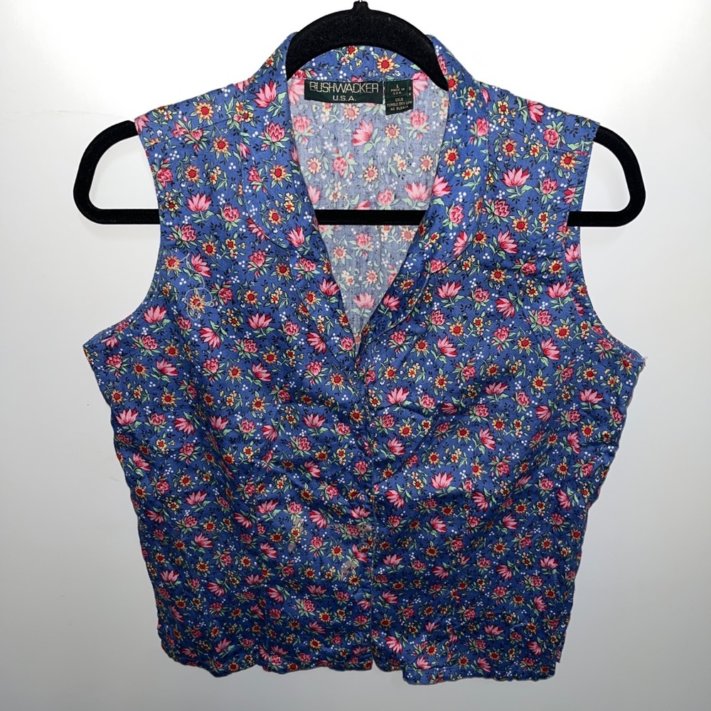 Vintage Bushwacker Women's Large L Cotton Button Up Collared Sleeveless Shirt